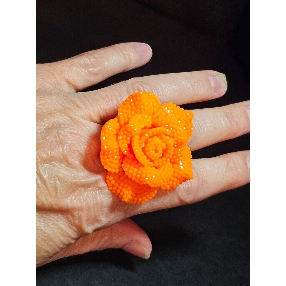 Large sparkly orange rose ring
